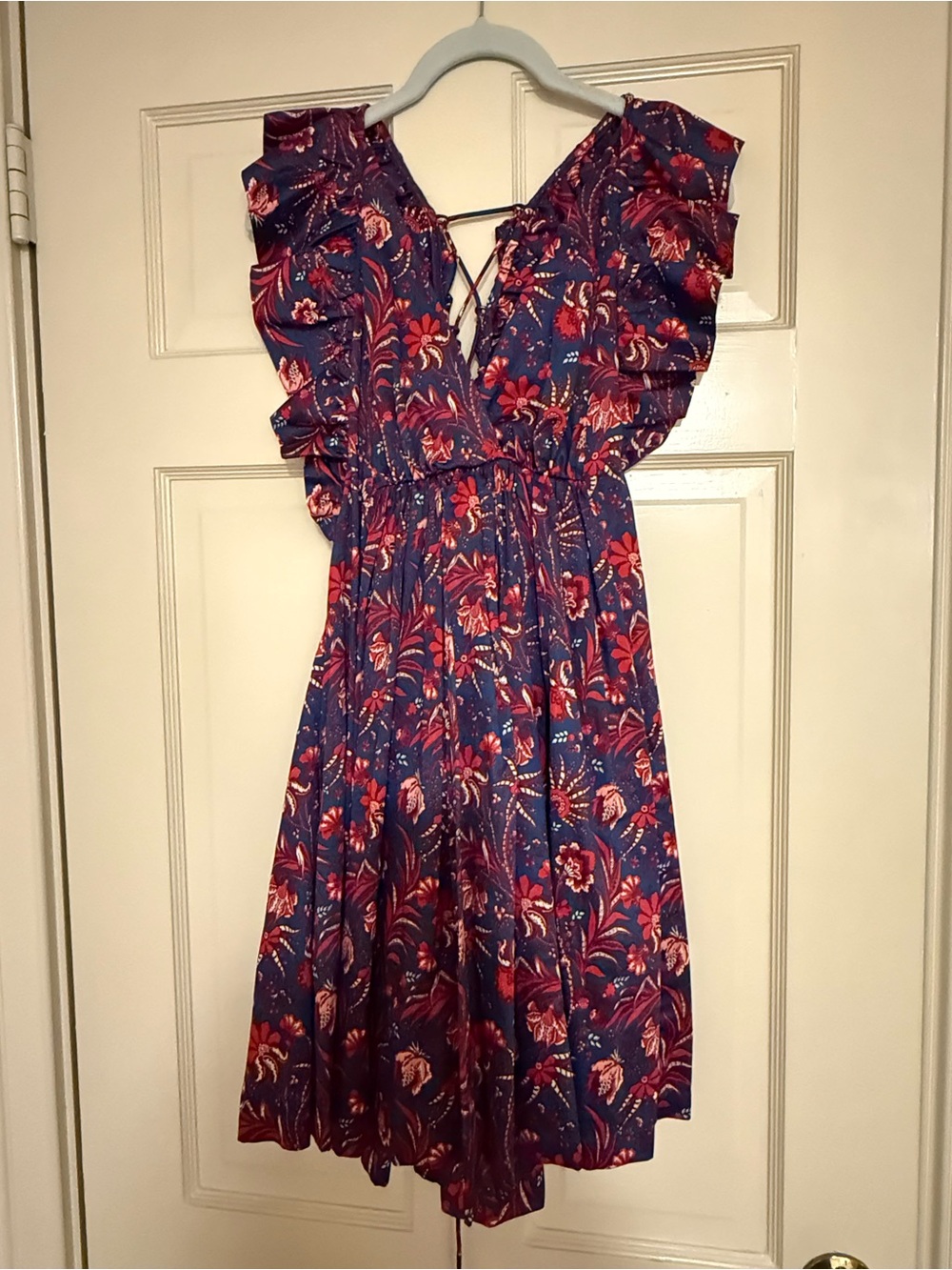 Mango x Chufy Purple Floral Ruffle Mini Dress with Lace-Up Back
